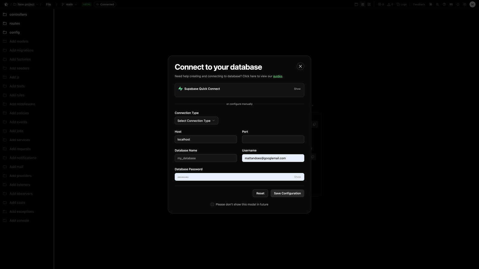 Database connection settings