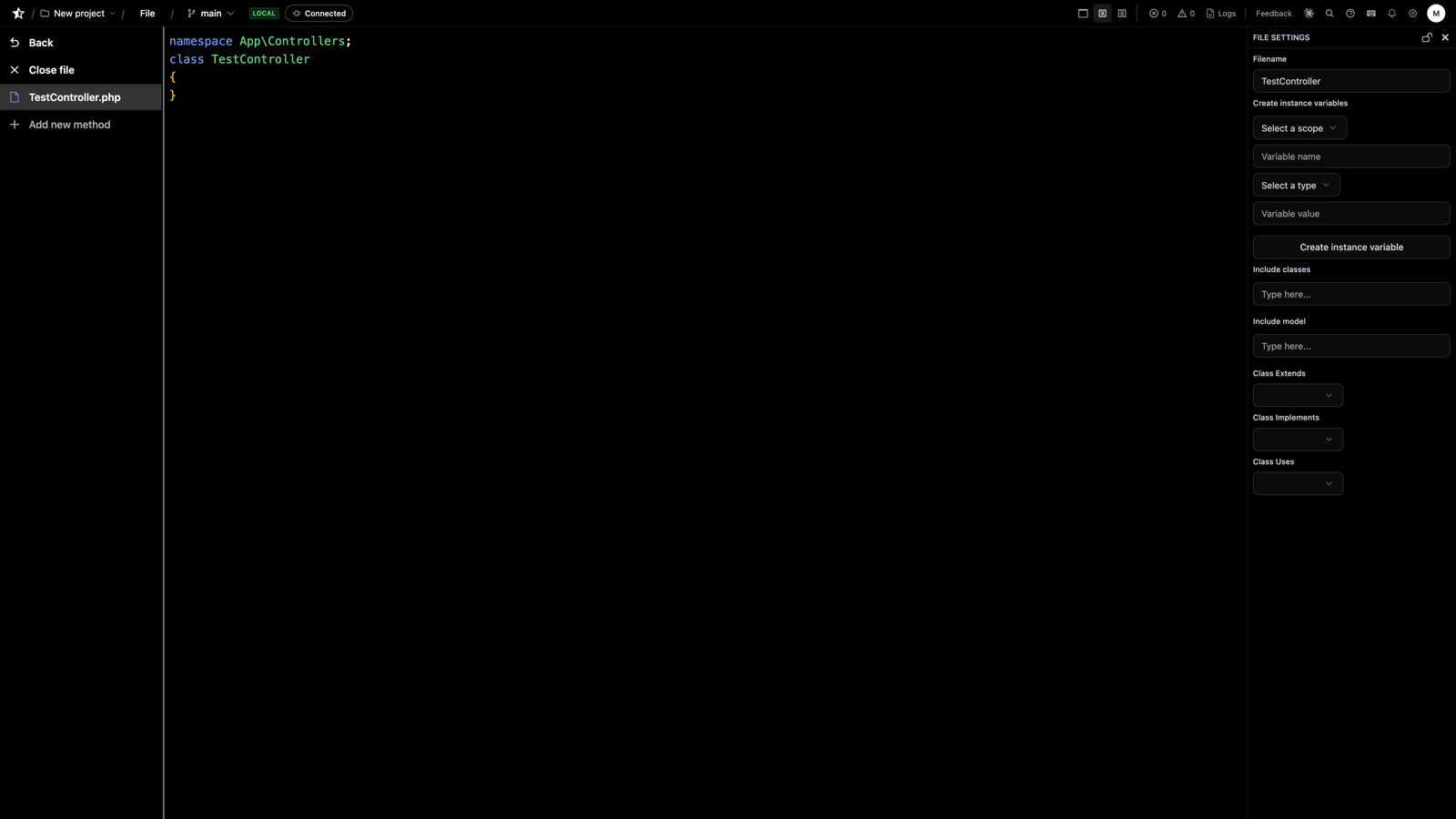 Method settings panel