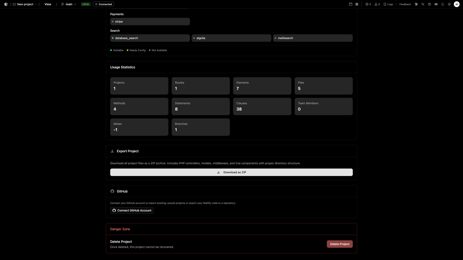Statistics and GitHub settings